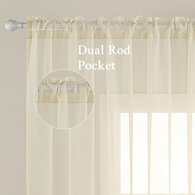 MIULEE Light Cream Sheer Curtains 54 X 72 Inches, 2 Panels | Solid Color - Image 2