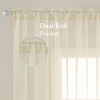 MIULEE Light Cream Sheer Curtains 54 X 72 Inches, 2 Panels | Solid Color - Image 2