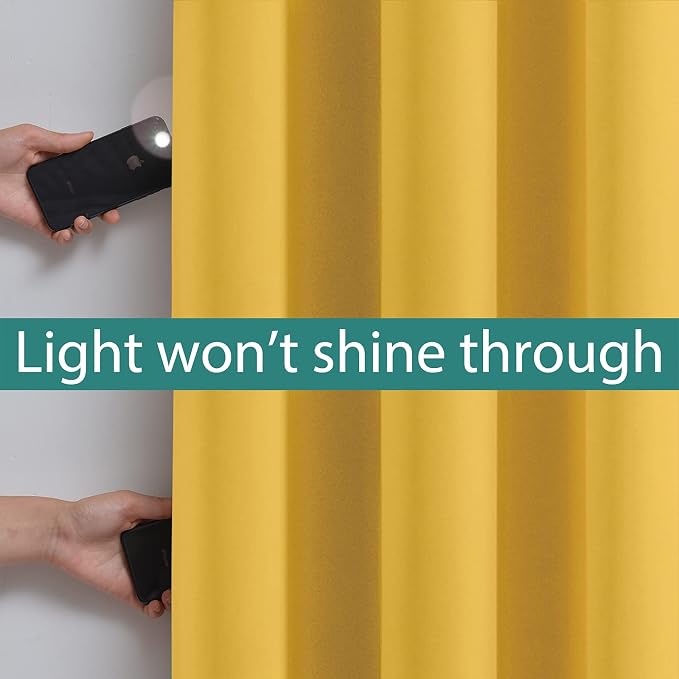 Yakamok Mustard Yellow Blackout Curtains Panels 96 Inches Long, 2 Thick Layers - Image 3