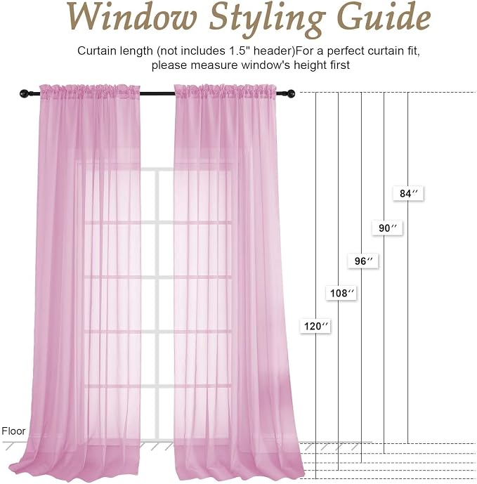 Light Pink Sheer Curtains 84 Inches Long 2 Panels Set, Light Filtering Sheer - Image 7