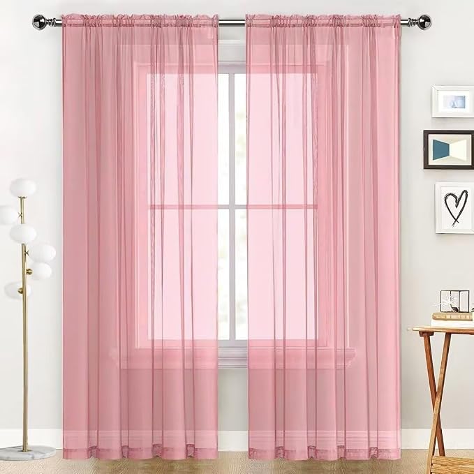 SpaceDresser Sheer Blush Curtains 4 Panels Rod Pocket Semi-Sheer Curtain 63 - Image 3