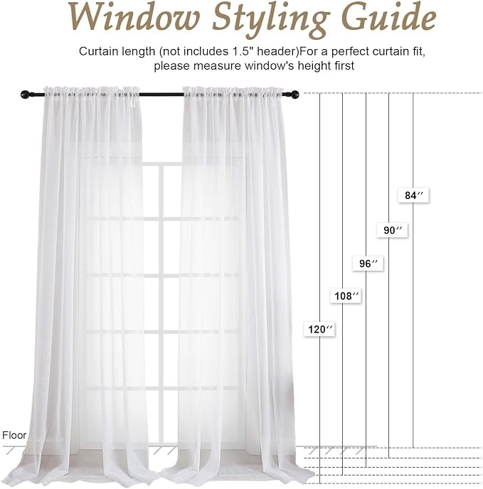 White Bedroom Curtains 96 Length - Image 2