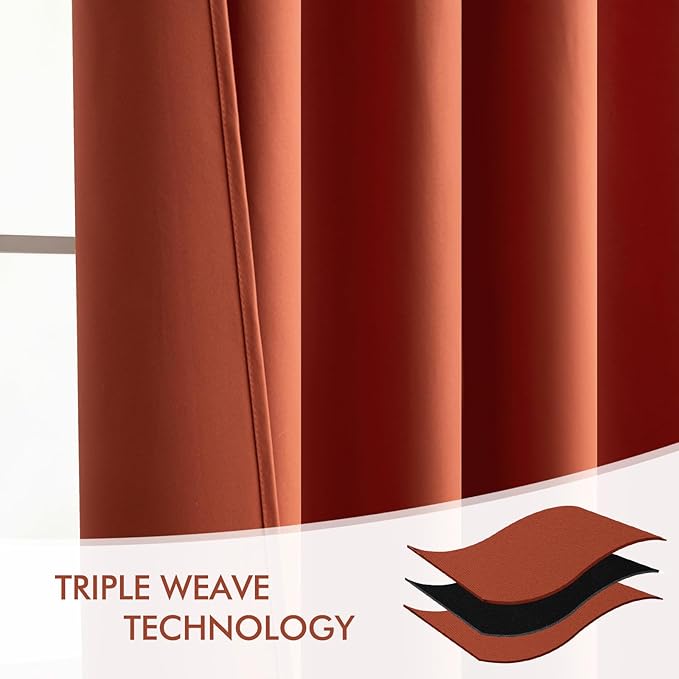 MIULEE Fall Burnt Orange Back Tab Blackout Curtains 52"x84" Length 2 Panels | - Image 7