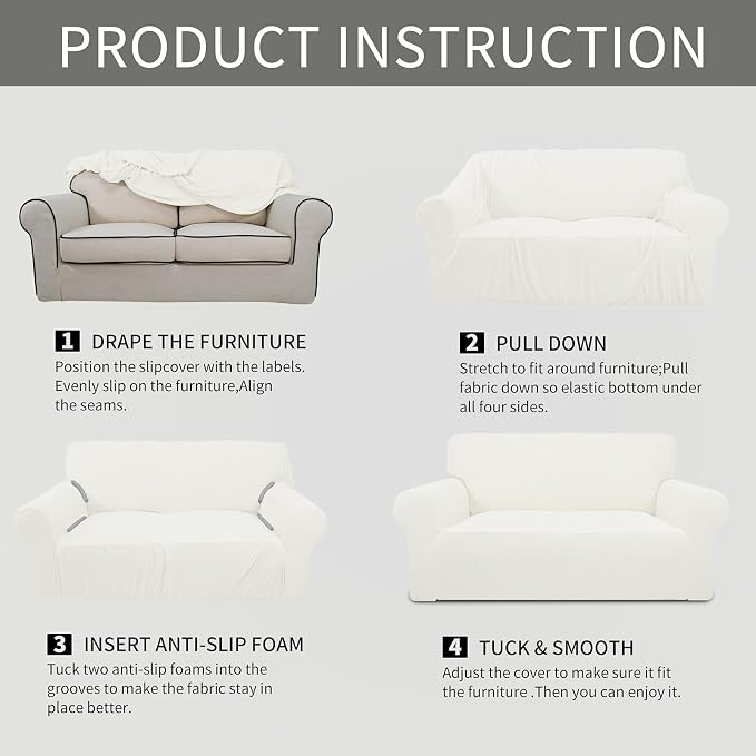 Easy-Going Stretch Oversized Sofa Couch Slipcover Washable Cream | 1-Piece - Image 6