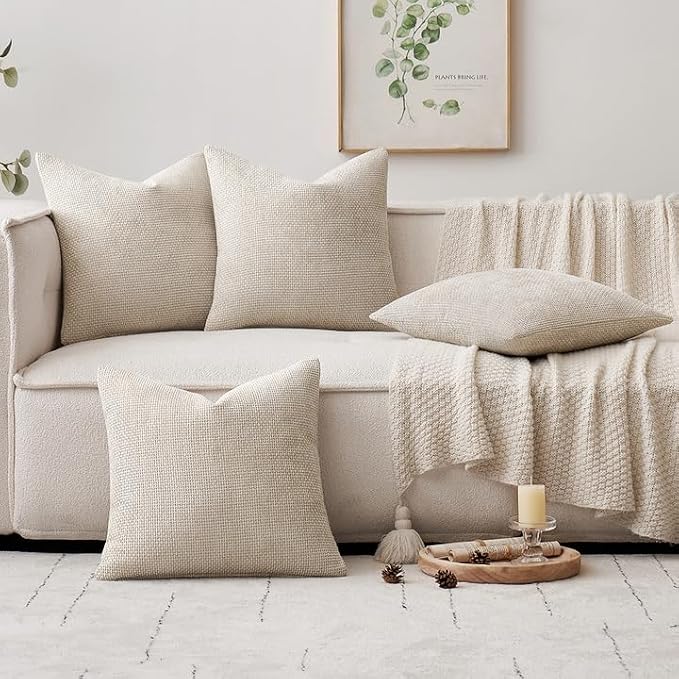 MIULEE Soft Decorative Chenille Pillow Covers Cream 18x18 Pack of 4 | Modern - Image 5