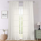 Ivory Sheer Curtains 108 Inches Long 2 Panels, Solid Airy Voile Extra Wide by Lecloud