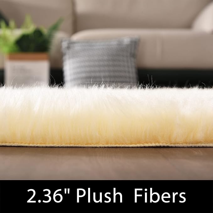 Latepis Yellow Shaggy Rug Bedroom Rugs 4x6 Area Rug Washable Faux Sheepskin Fur - Image 2