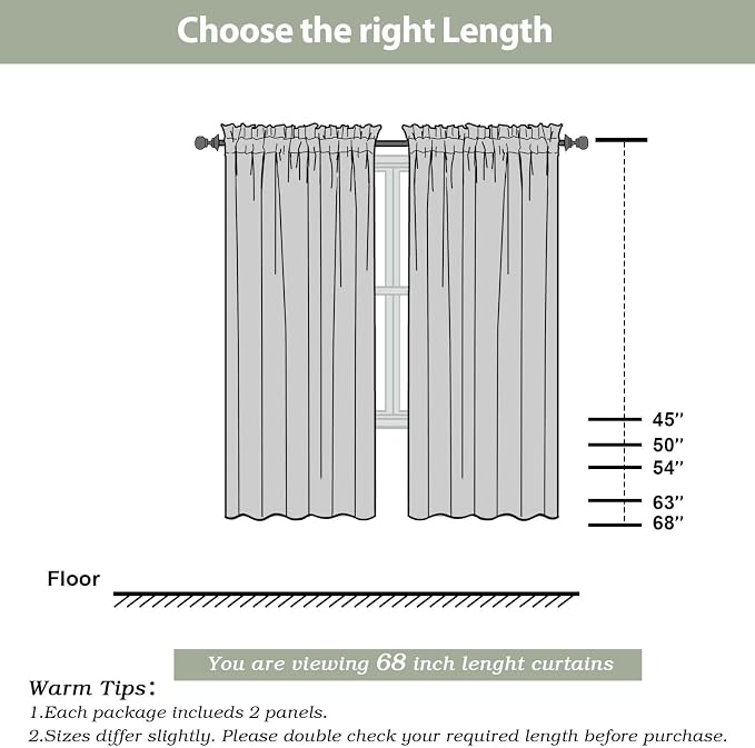 White Sheer Curtains 68 Inch Length 2 Panels Set - Image 2