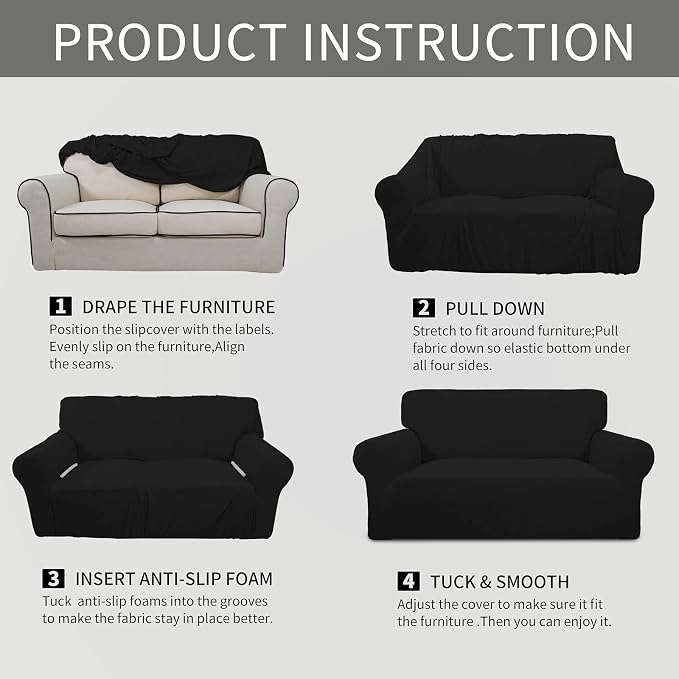 Easy-Going Stretch Loveseat Couch Covers Washable Black | 1-Piece Loveseat - Image 8