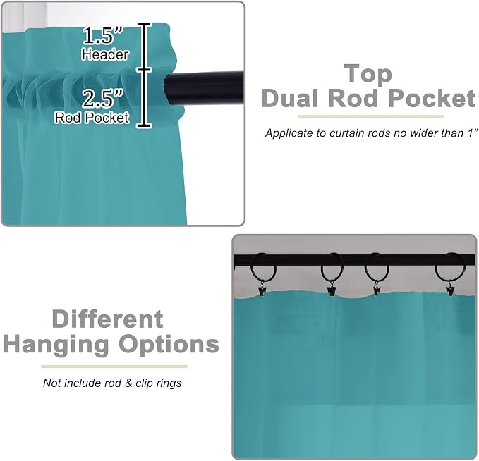 Sheer Turquoise Curtains for Bedroom Living Room 54 Inch Length 2 Panels Set - Image 4