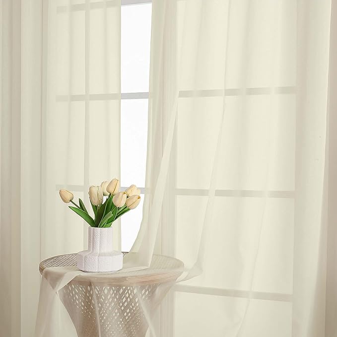 Sheer Curtains 84 Inches Long 2 Panels Set, Sheer Cream Curtains - Image 6