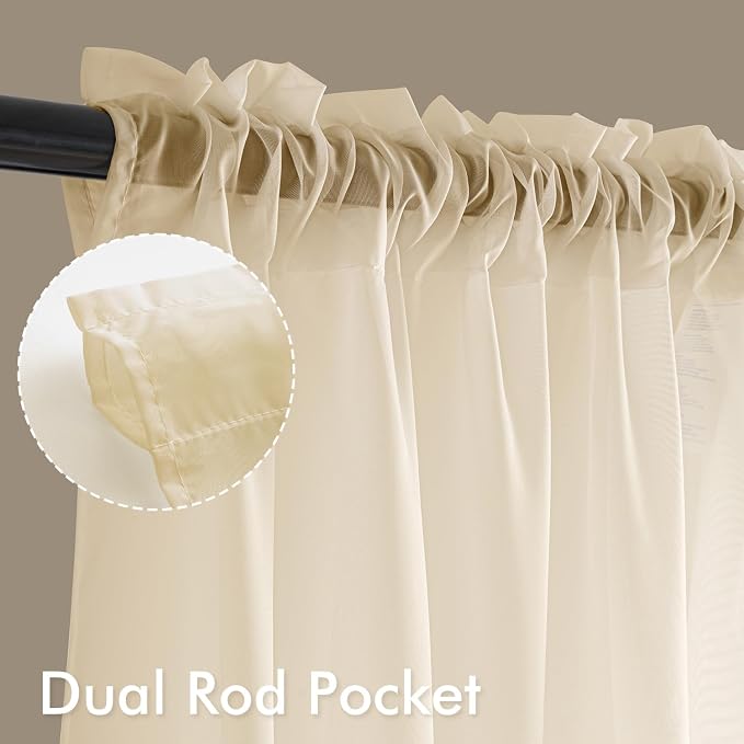 MIULEE Butter Cream Sheer Curtains 72 Inches Long 4 Panels 54 x 72 Inches | - Image 2