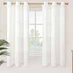 YoungsTex White Linen Semi Sheer Curtains 63 Inch Length 2 Panels, Grommet by YoungsTex
