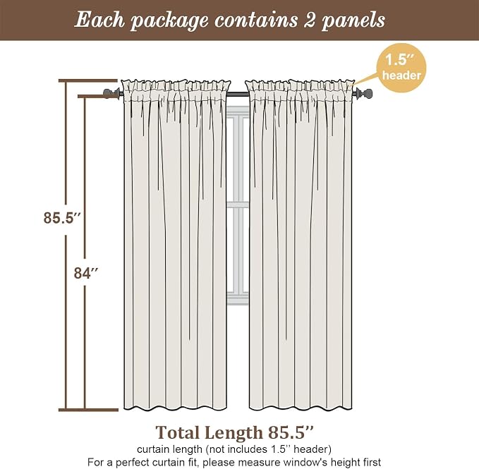 Chyhomenyc White Sheer Curtains 84 Inches Long 2 Panels | Light Filtering - Image 4