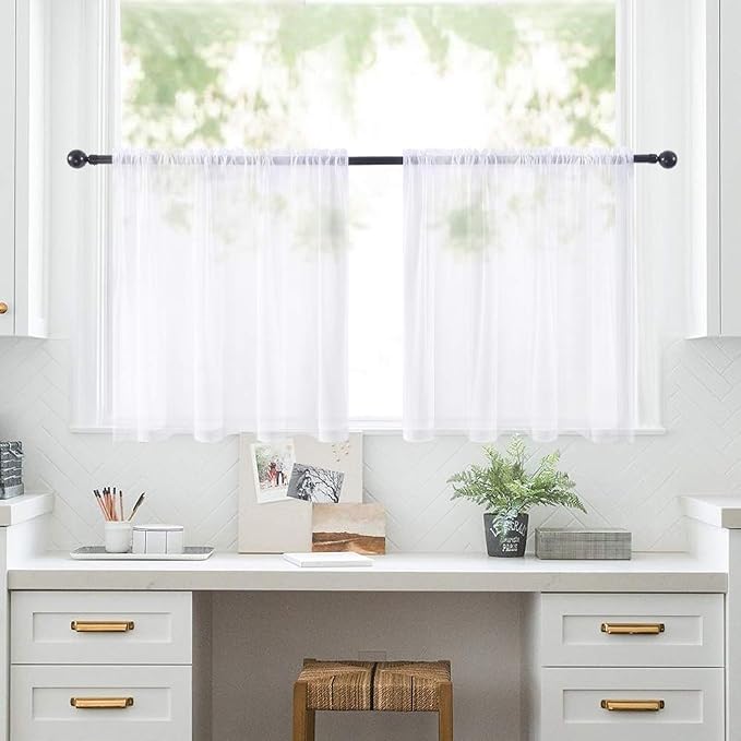 MIULEE 2 Panels Kitchen Tiers Half Window Sheer Curtains 29 X 36 Inch White | - Image 7