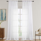 White Sheer Curtains 108 Inches Long 2 Panels Set, Extra Wide Solid Lightweight by OVZME