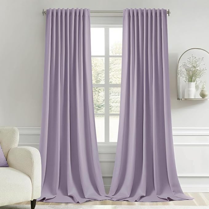 MIULEE Lilac Back Tab Blackout Curtains 52x120 Inch Long 2 Panels Set | Rod by MIULEE