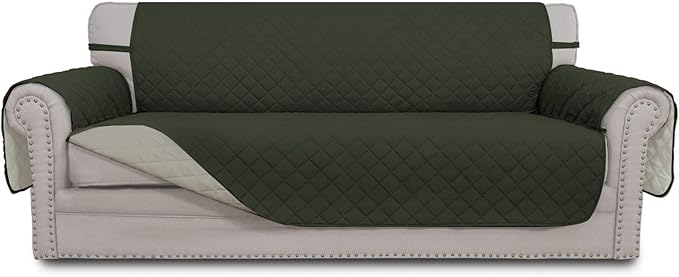Easy-Going Reversible Couch Cover, 3 Cushion Sofa, Army Green/Beige | Machine by Easy-Going
