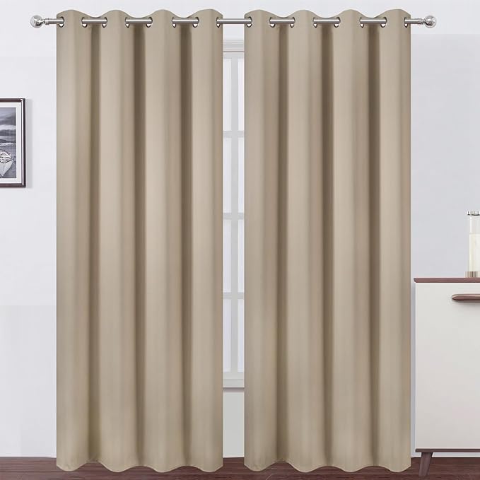 Blackout Curtains 52 x 84 inches Long Khaki Curtains Set of 2 Panels Thermal by Lemomo