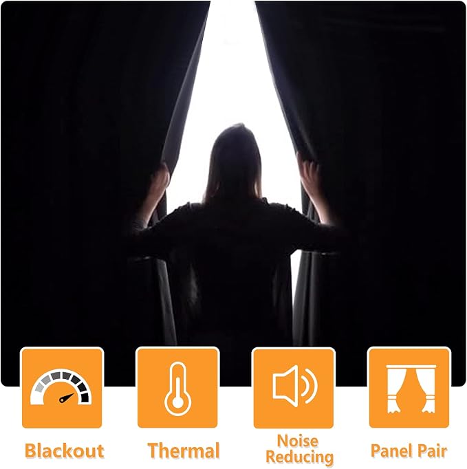 Blackout Curtains for Bedroom, 2 Drape Panels, 52 x 45 Inch | Thermal Insulated - Image 2
