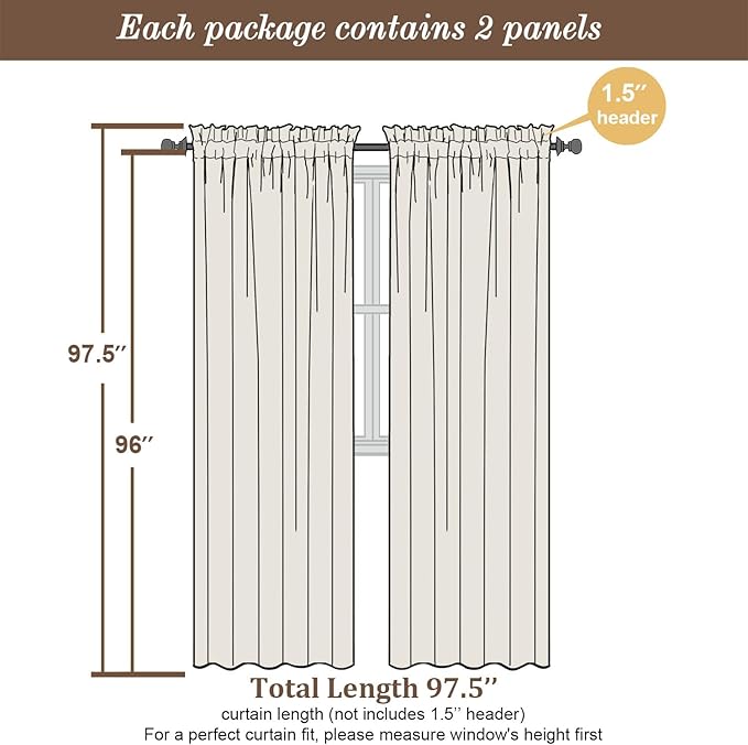 Chyhomenyc Taupe Sheer Curtains 96 Inches Long 2 Panels, Light Filtering Taupe - Image 3