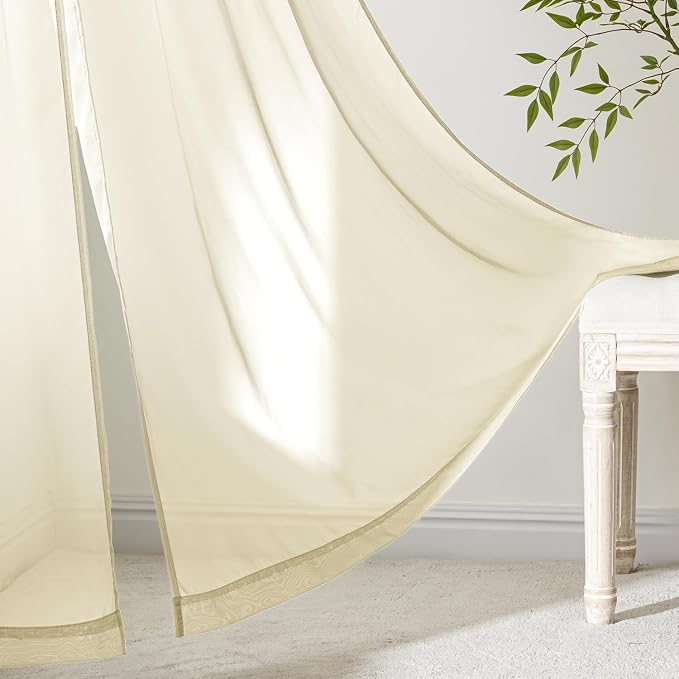 MIULEE Light Cream Sheer Curtains 63 Inches Long 4 Panels 42 x 63 Inches | - Image 7