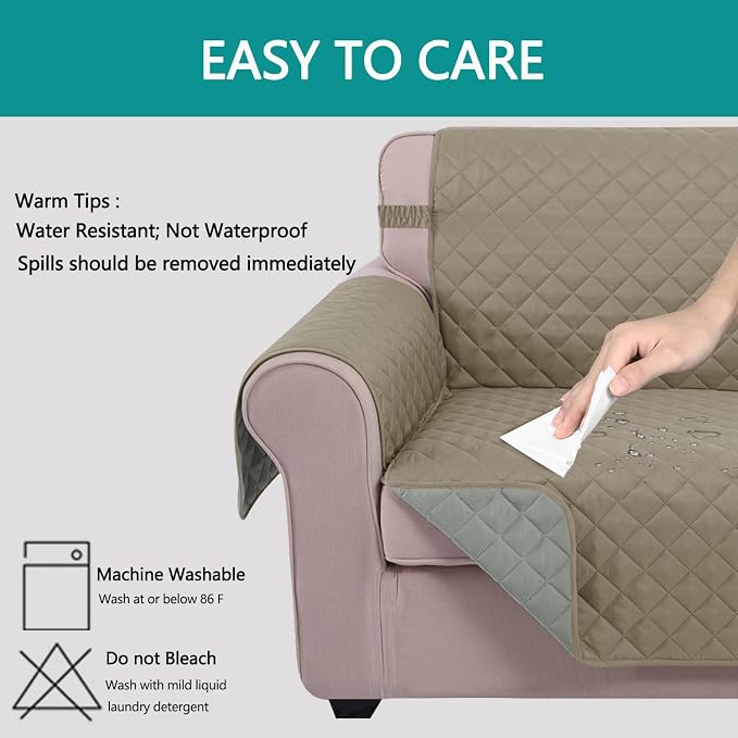 U-NICE HOME Large Sofa Cover Reversible Couch Cover, Khaki/Light Grey | - Image 3