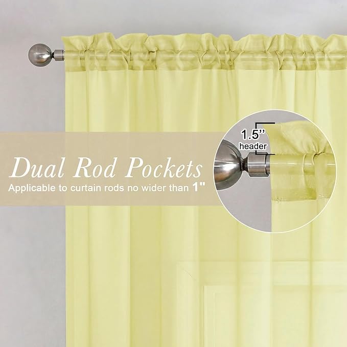 Goose Yellow Sheer Curtains 84 Inches Long 2 Panels, Light Filtering Rod Pocket - Image 5