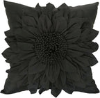 Black Accent 3D Flower Decorative Throw Pillow Covers by BellasGifts