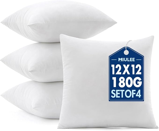 MIULEE 12x12 Pillow Inserts 4 Pack, 100% Virgin Fiber Filling Throw Pillows | by MIULEE