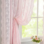YJ YANJUN Vintage Lace Curtains 84 Inches Long- Pretty Pastel Floral Pink Sheer - Image 5