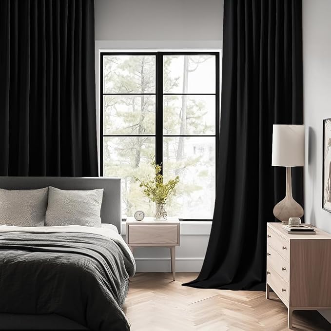 MIULEE Black Back Tab Blackout Curtains 66x84 Inch Length 2 Panels Set | Rod - Image 2