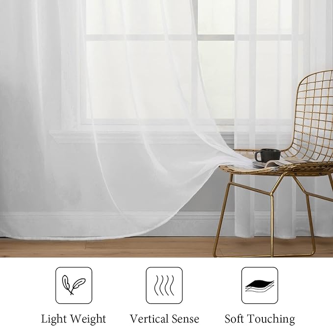 MIULEE White Window Sheer Curtains 2 Panels Width 38 x Length 72 Inches | Window - Image 4