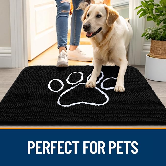 OLANLY Dog Door Mat for Muddy Paws 34x21, Paw Print Design Chenille Mud Mat | - Image 6