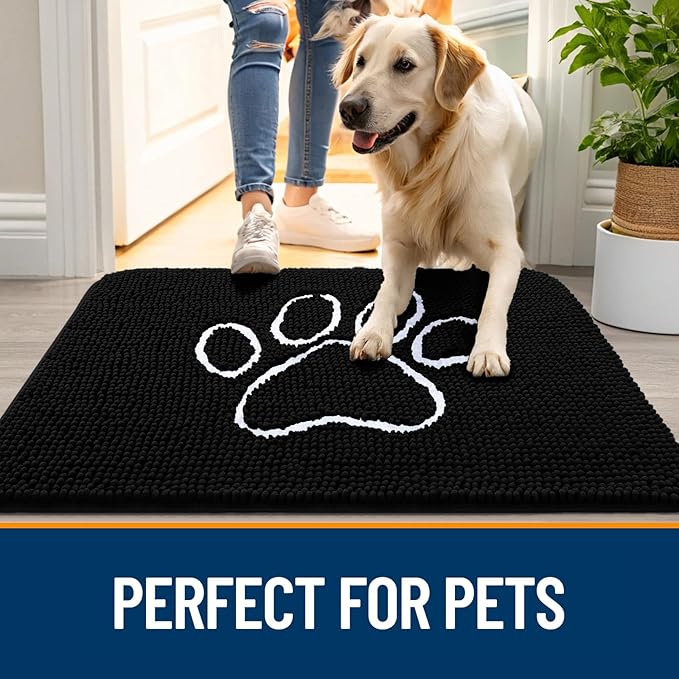 OLANLY Dog Door Mat for Muddy Paws 59x32, Paw Print Design Chenille Mud Mat | - Image 6