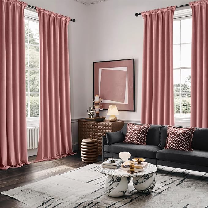 MIULEE Velvet Curtains 50W x 84L 2 Panels Dusty Rose Blackout Curtains | Luxury - Image 5