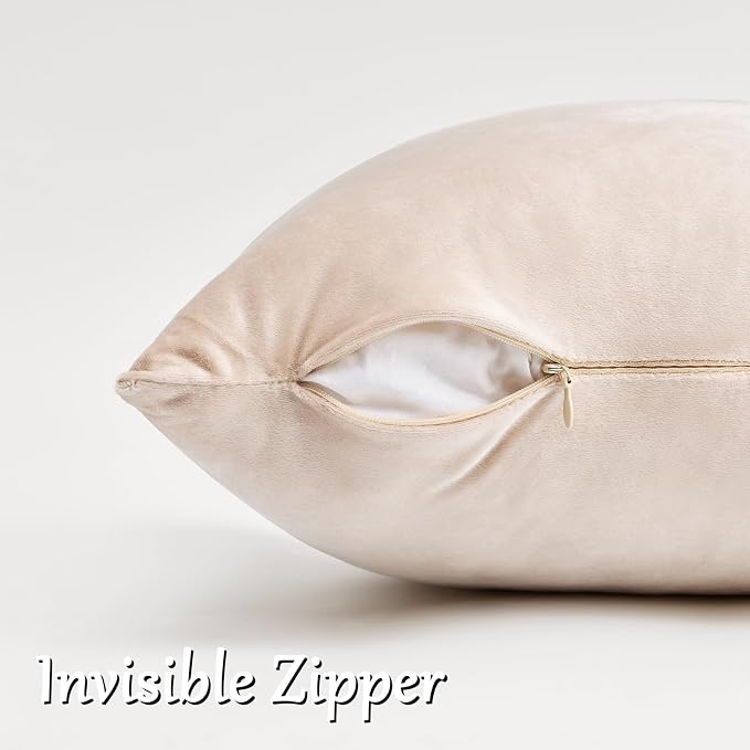 GIGIZAZA Velvet Pillow Covers 22x22 Decorative Pillows Pack of 2 Beige | - Image 4