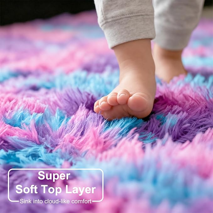 Amdrebio Pink Blue Purple Large Shag Rug 8x10 - Image 5