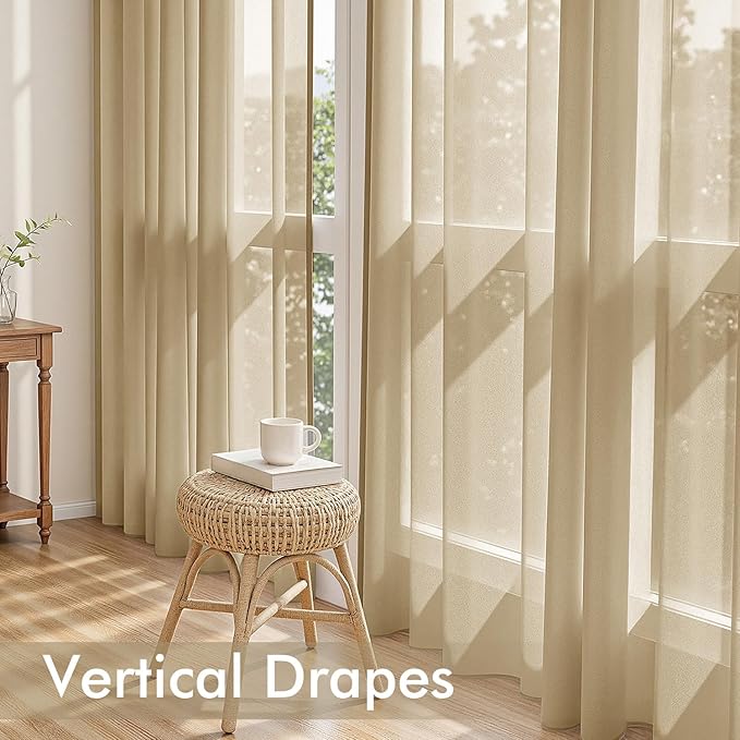 MIULEE Beige Sheer Curtains 63 Inches Long 4 Panels 42 x 63 Inches | Light - Image 5