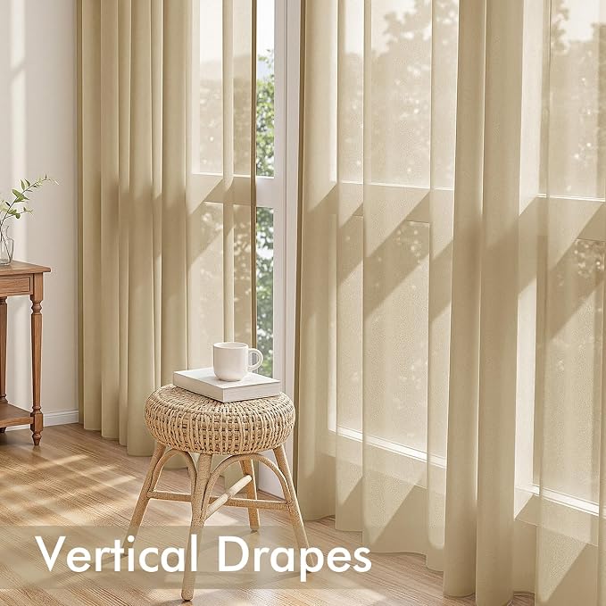 MIULEE Beige Sheer Curtains 96 Inches Long 4 Panels 54 x 96 Inches | Light - Image 5