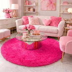 Amdrebio Hot Pink Fluffy Large Round Rug 6Ft - Image 3