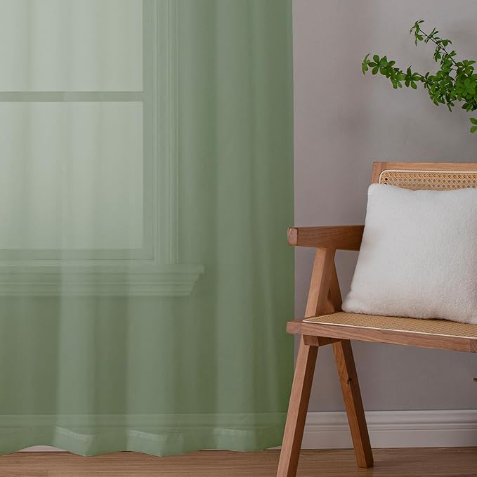 Short Sheer Curtains 30 Inches 2 Panels Set, Kitchen Tiers Light Filtering Rod by OWENIE