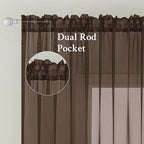 MIULEE Short Chocolate Brown Sheer Curtains 54 X 45 Inches, 2 Panels Set | - Image 2