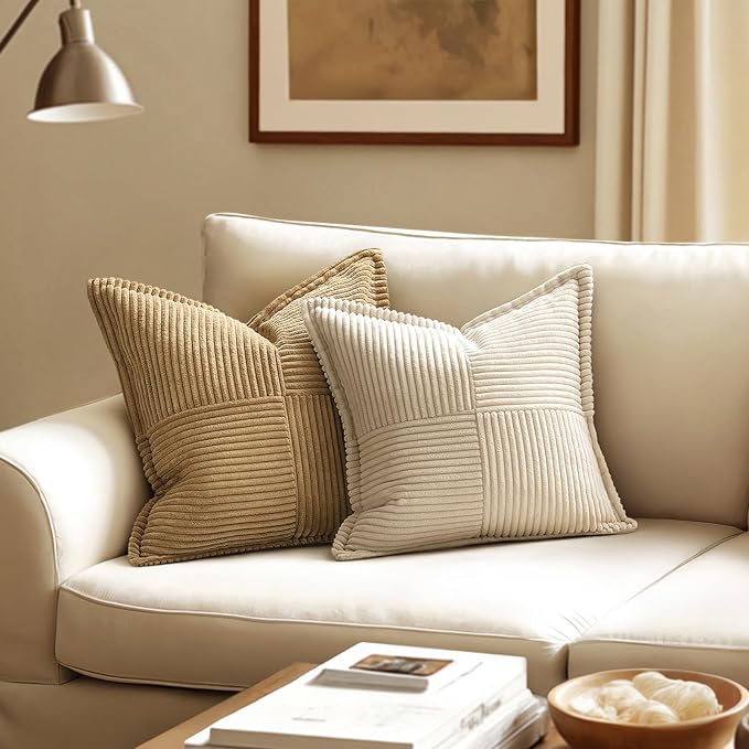 MIULEE Decorative Lumbar Throw Pillow Covers 12x20 Inch Beige 2 Pack | Boho - Image 2