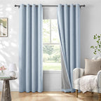 100% Blackout Linen Textured Curtains 63 Inch Long, Chambray Blue | 100% by 100BlackoutShield