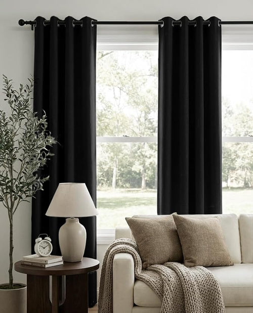 100% Blackout Linen Textured Curtains 90 Inch Long, Light Blocking, Thermal - Image 2