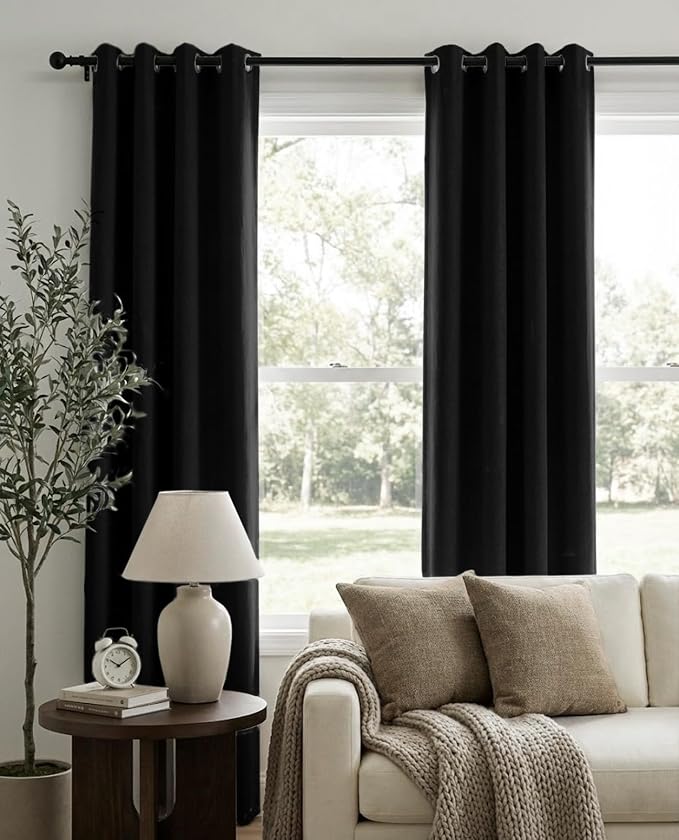 100% Blackout Linen Textured Curtains 96 Inch Long, Light Blocking, Thermal - Image 2