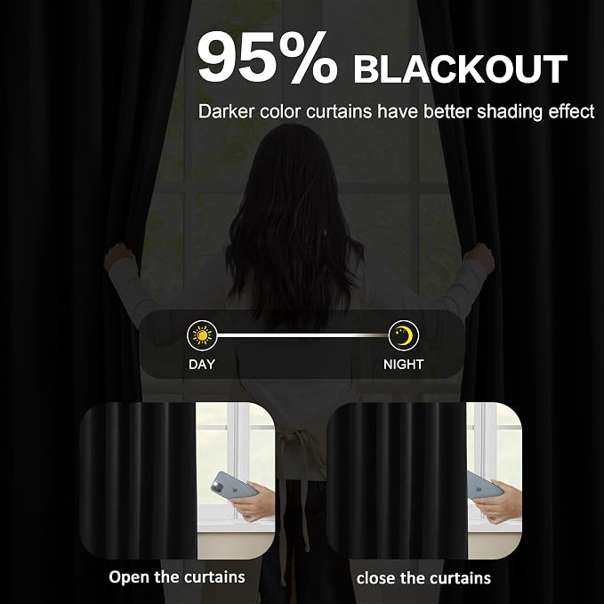 80 Inch Wide Black Pinch Pleated Curtains 80 x 120, Thermal Insulated Noise - Image 3