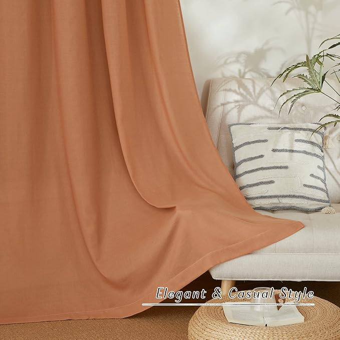 NICETOWN Burnt Orange Linen Doorway Curtains 80 inches Long, Grommet Thick - Image 5