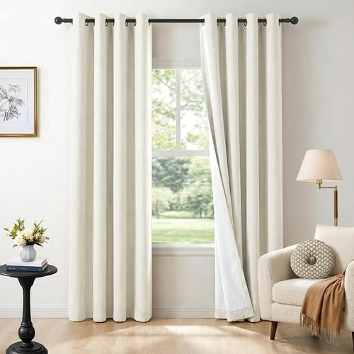 100% Blackout Linen Textured Curtains 90 Inch Long, Light Blocking, Thermal by 100BlackoutShield